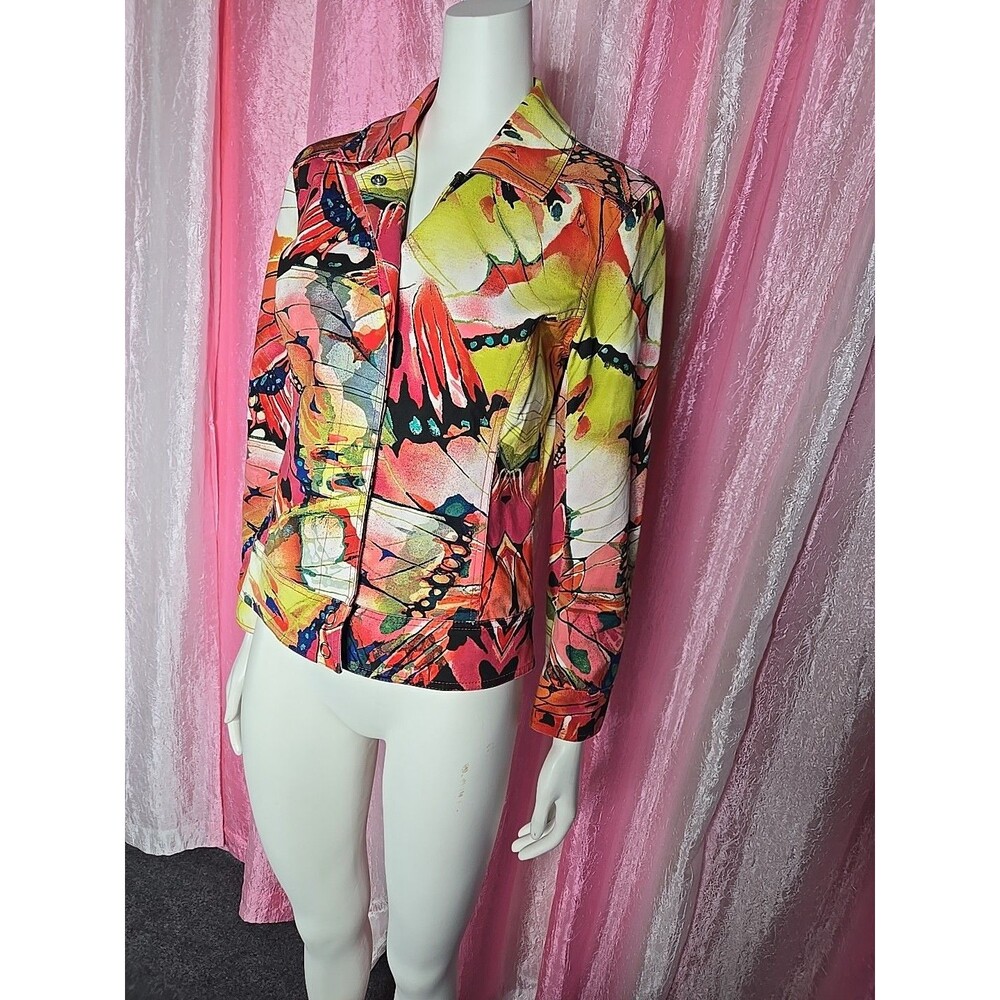 Chico's Colorful Floral Watercolor Artsy Lined Cropped Jacket Size XS 0/4 - Picture 6 of 14